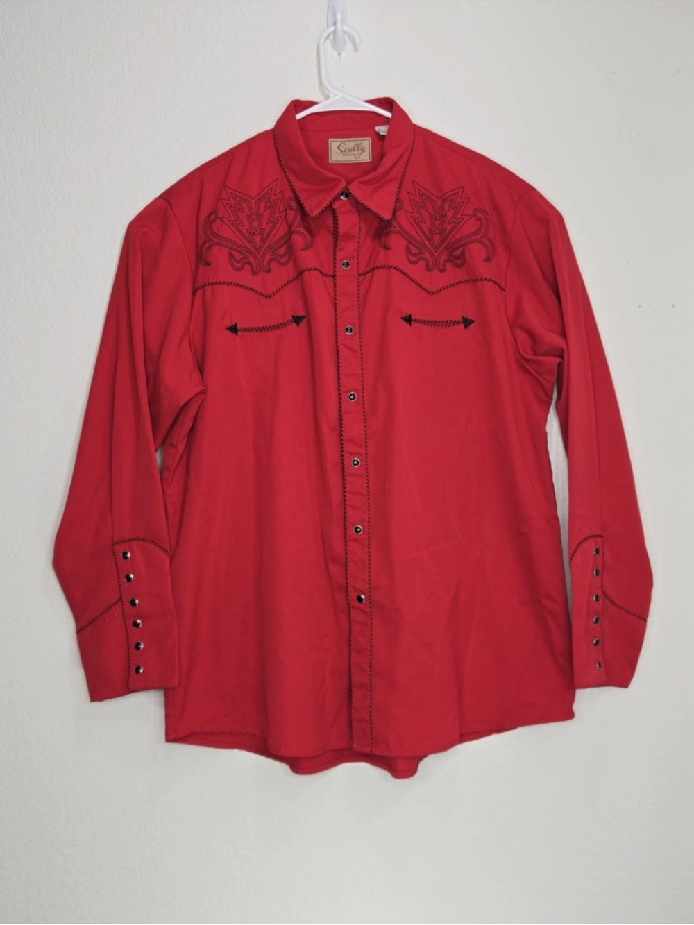 Scully Western Shirt Embroidered Rodeo Red Rockabilly Pearl Snap Mens XXL